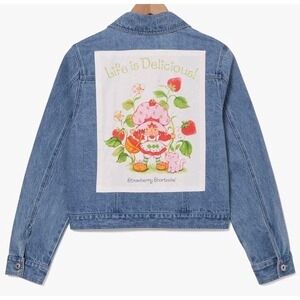 NWT Strawberry Shortcake Denim Embroidered Jacket Women Size XLarge